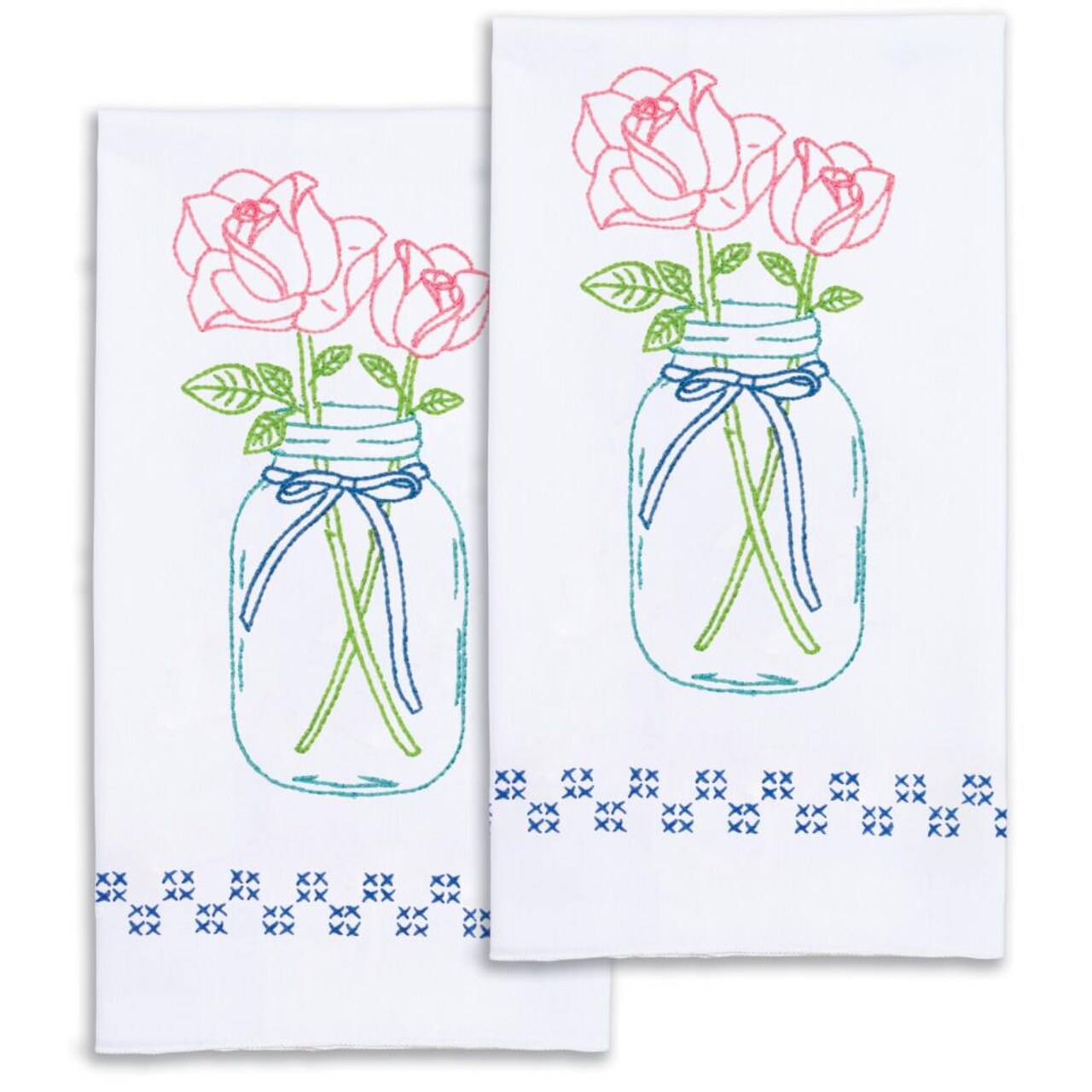 DIY Jack Dempsey Roses Jar Flowers Stamped Embroidery Hand Towel Kit